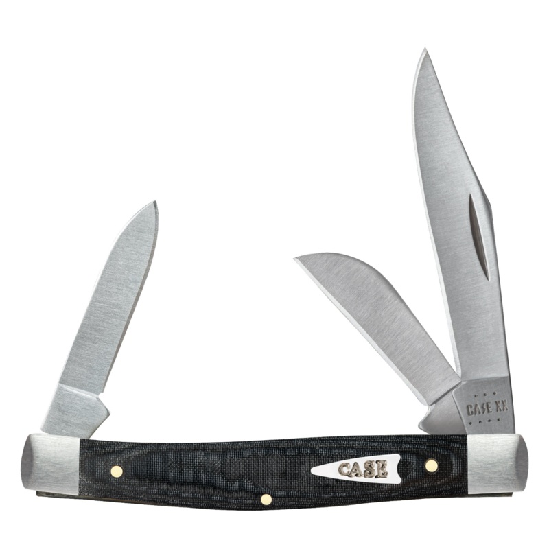 CASE STOCKMAN MEDIUM 3 BLADE 3 5/8" BLACK MICARTA