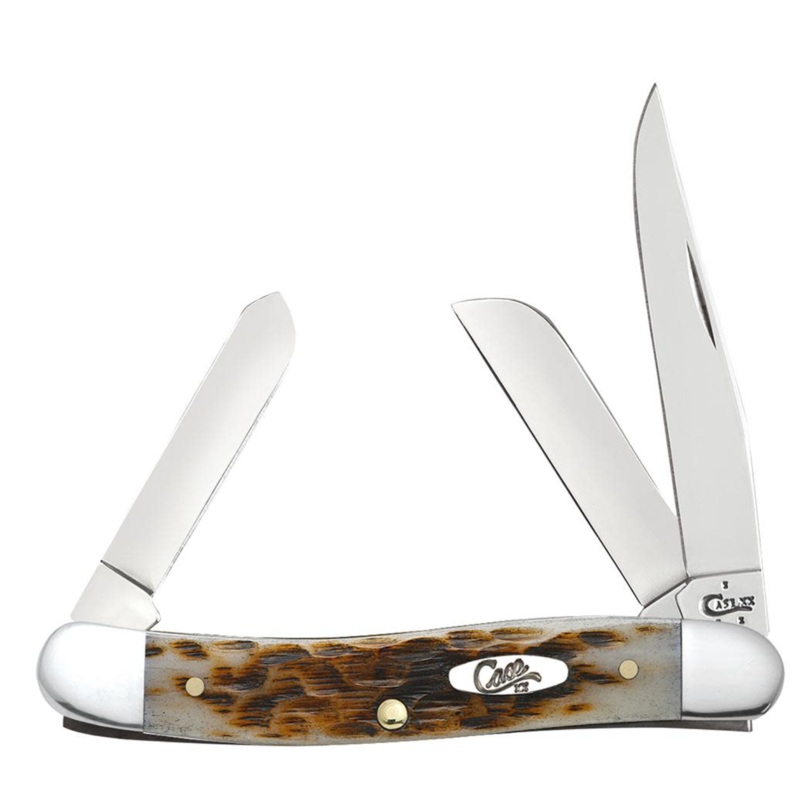 CASE STOCKMAN MEDIUM 3 BLADE 3 1/2" AMBER BONE