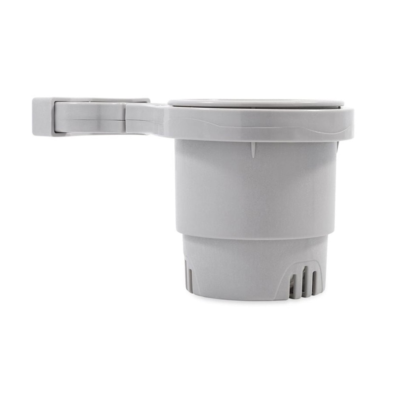 CAMCO CLAMP-ON RAIL MOUNTED CUP HOLDER - LARGE FOR UP TO 2" RAIL - GRAY