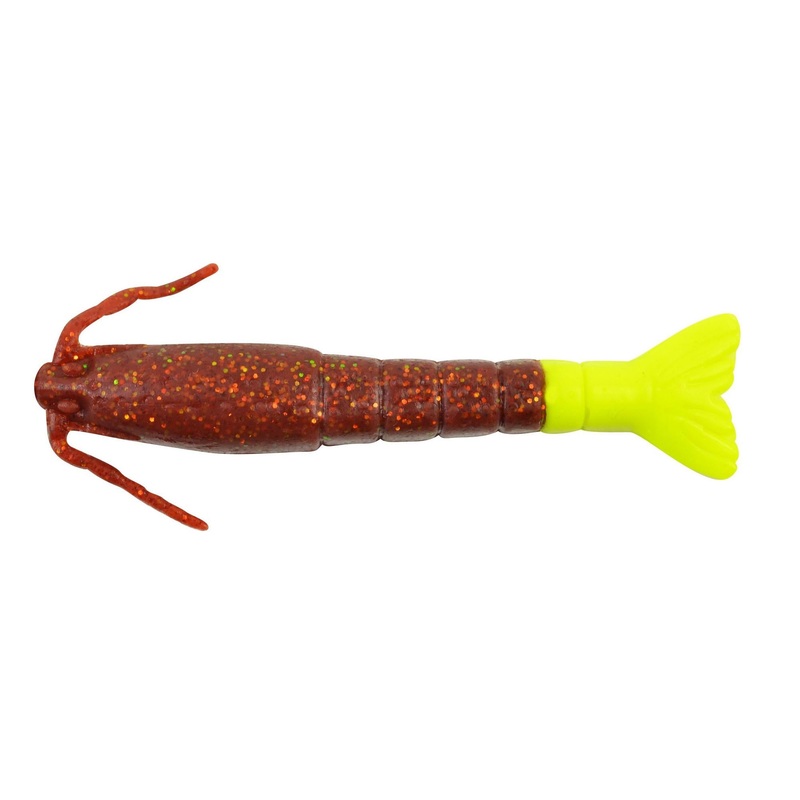 BERKLEY GULP! SALTWATER 3" SHRIMP ROOTBEER GOLD CHARTREUSE (6 PACK)