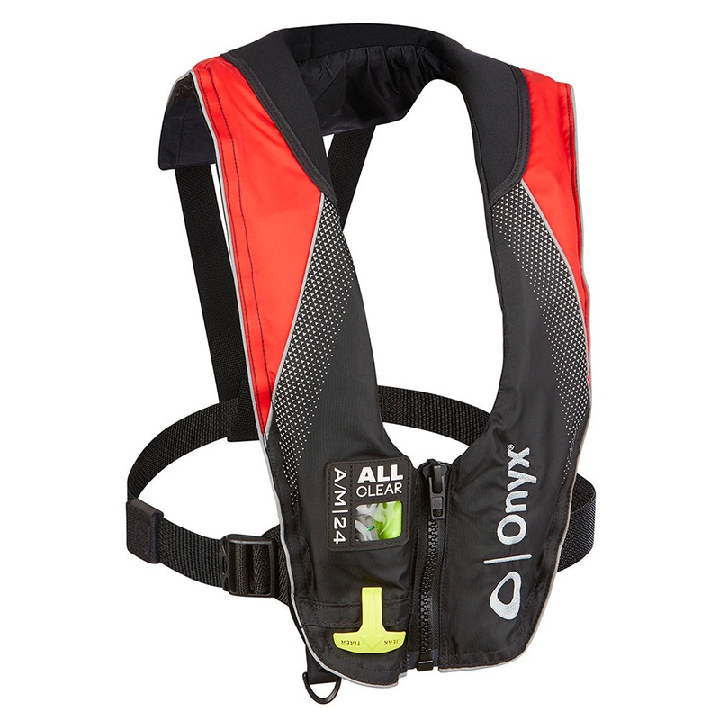 ONYX A/M-24 SERIES ALL CLEAR AUTOMATIC/MANUAL INFLATABLE LIFE JACKET - BLACK/RED - ADULT