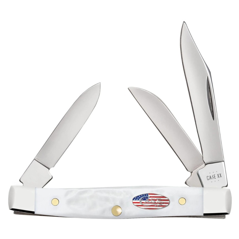 CASE STOCKMAN SMALL 3 BLADE 2 5/8" JIGGED ROUGH WHITE SYNTHETIC