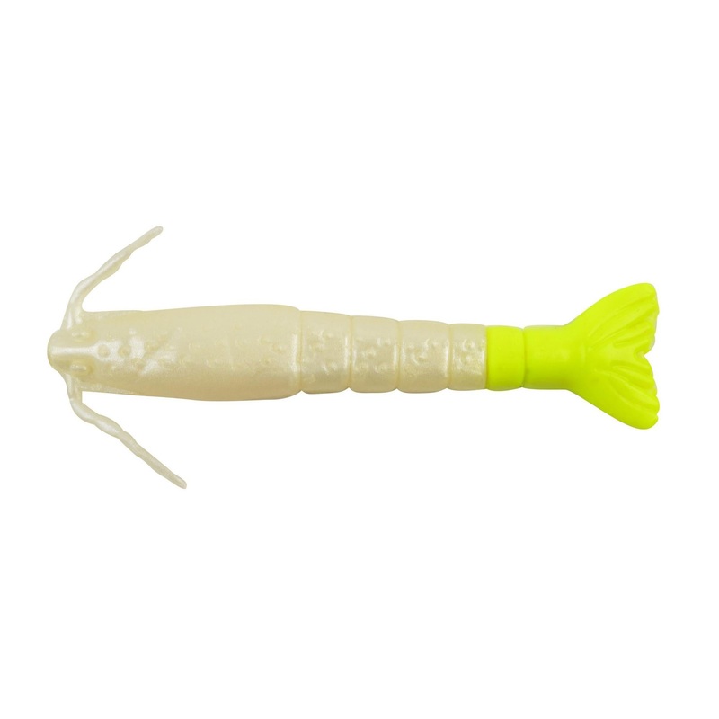 BERKLEY GULP! SALTWATER 3" SHRIMP PEARL WHITE CHARTREUSE (6 PACK)