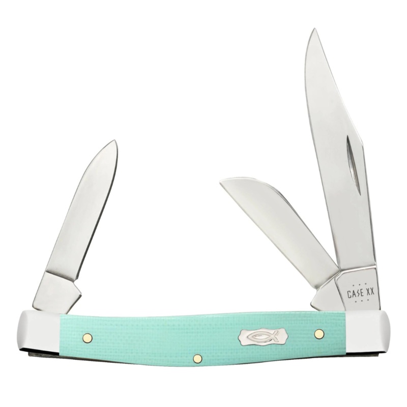 CASE STOCKMAN MEDIUM 3 BLADE 3 1/4" SEAFOAM GREEN G-10