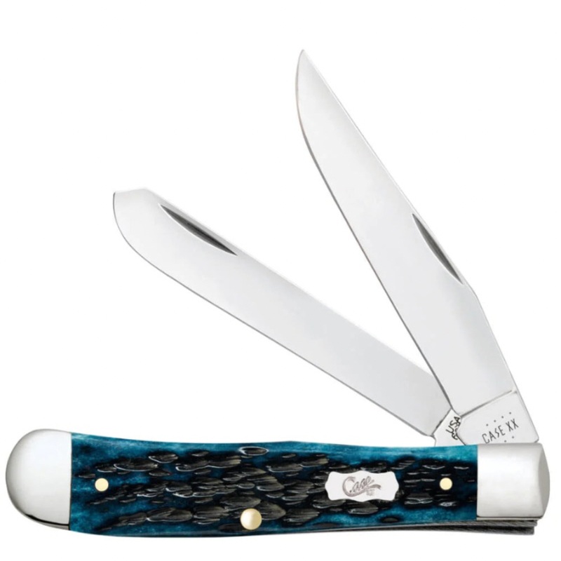 CASE POCKET WORN PEACH SEED JIG 3 BLADE 4 1/4" MEDITERRANEAN BLUE BONE TRAPPER