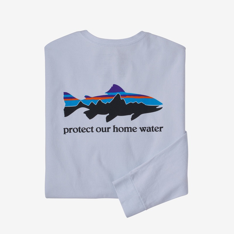 Patagonia Men's Long-Sleeved Home Water Trout Responsibili-Tee - White