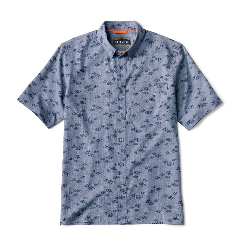 Orvis Men's Printed Tech Chambray Short Sleeved Shirt