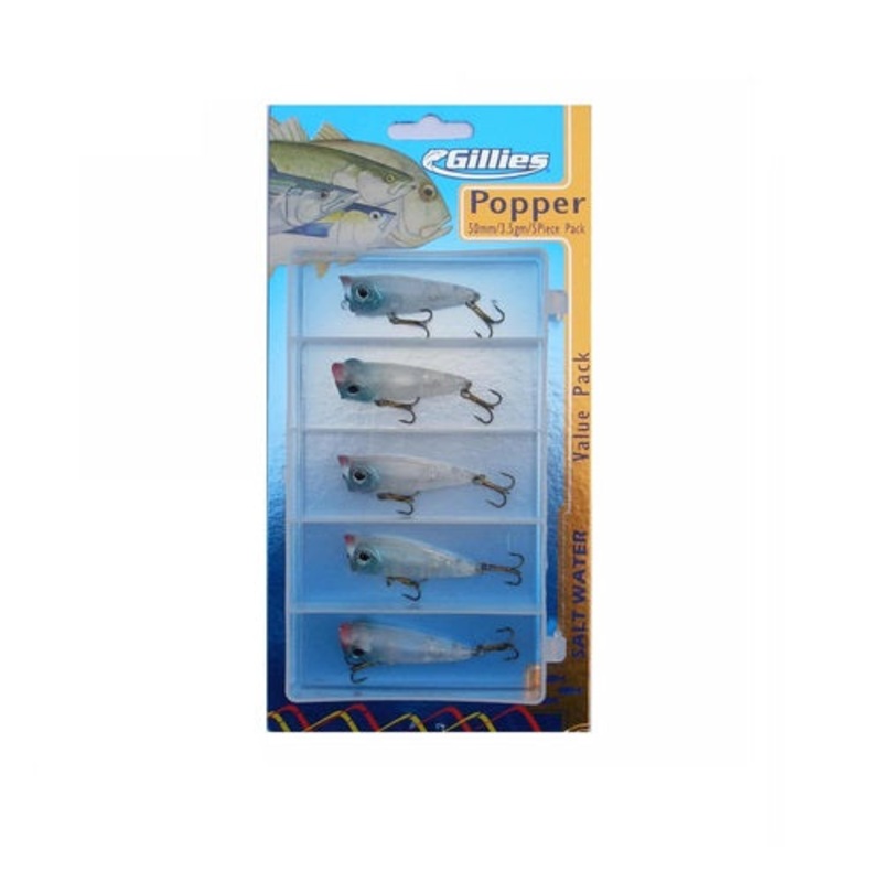 Gillies Saltwater 50mm 3.5g Floating Popper Lure 5 Pk Clear ><^