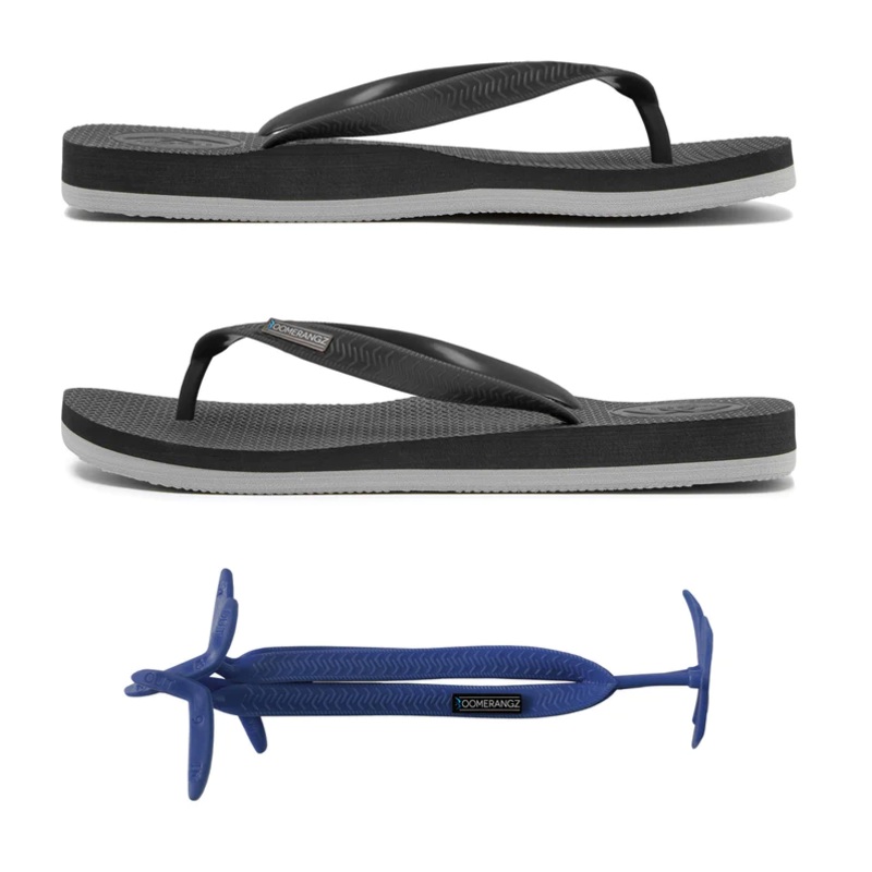 Boomerangz Regular Mens Thongs Black/grey + (navy Straps)