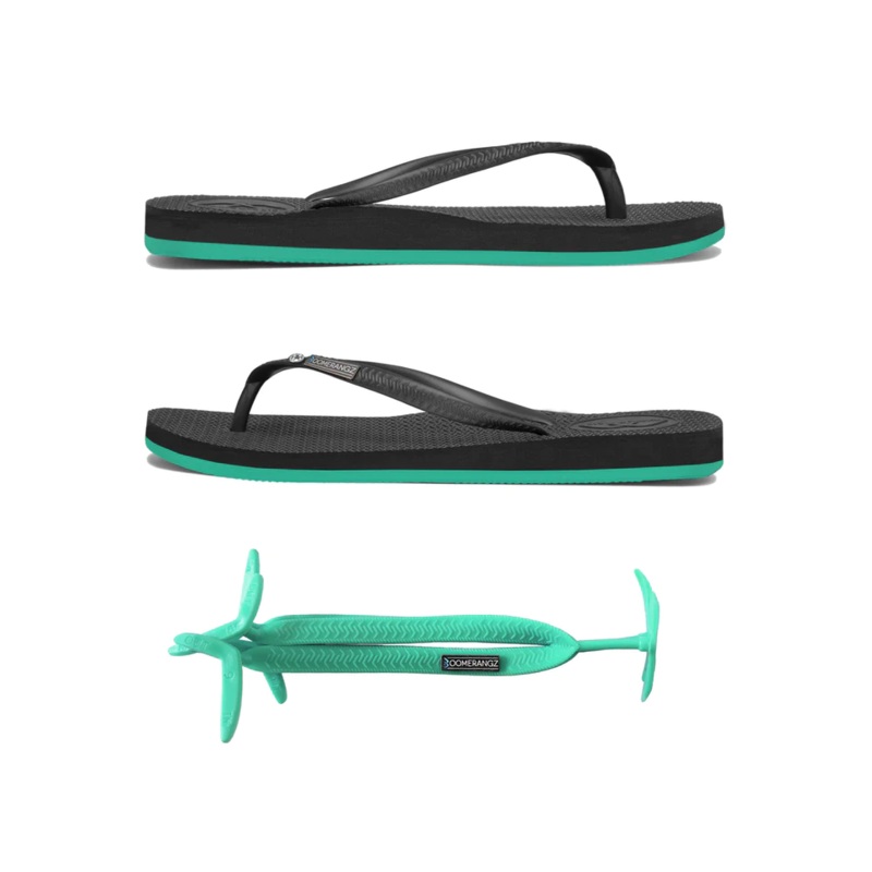 Boomerangz Slim Womens Thongs Black/teal + (teal Straps)
