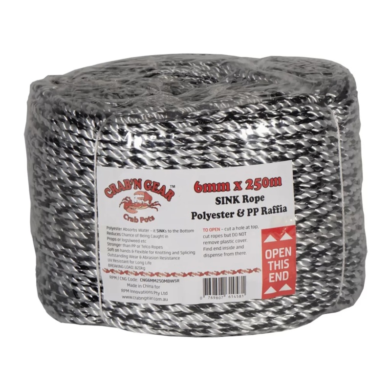 Crab'n Gear Sinking Rope Black & White 6mm 250m Full Coil