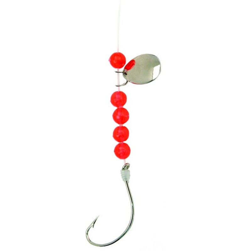 Sea Striker Snelled WG 12" Nickel Spinner Red Bead