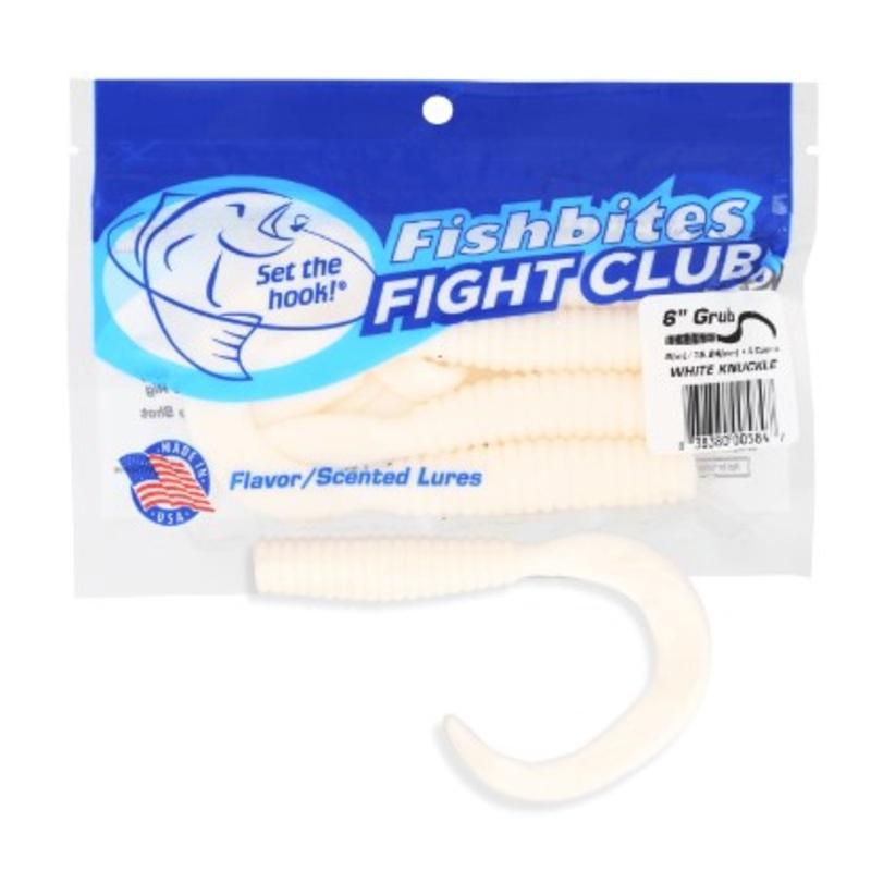 Fishbites 6" Curly Tail Grub - White Knuckle