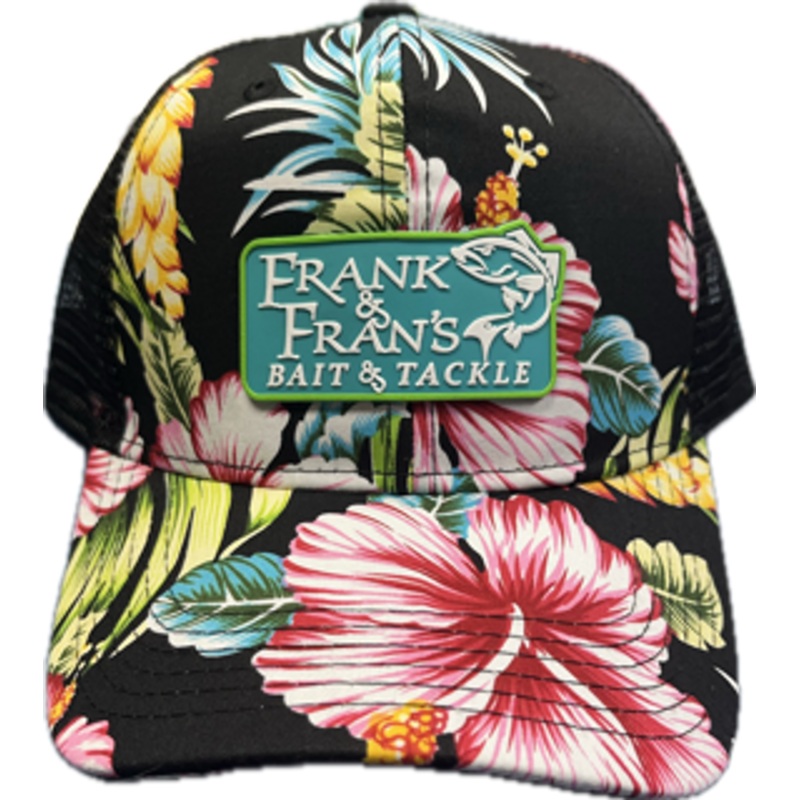 F&F Rubber Sign Logo Black Hawaiian Hibiscus Hat