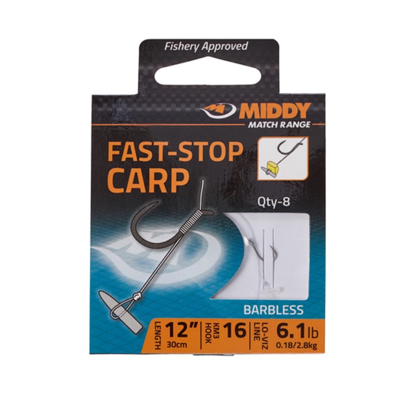 Middy Fast-Stop Carp Barbless Hooks-to-Nylon, 18s to 2.5lb